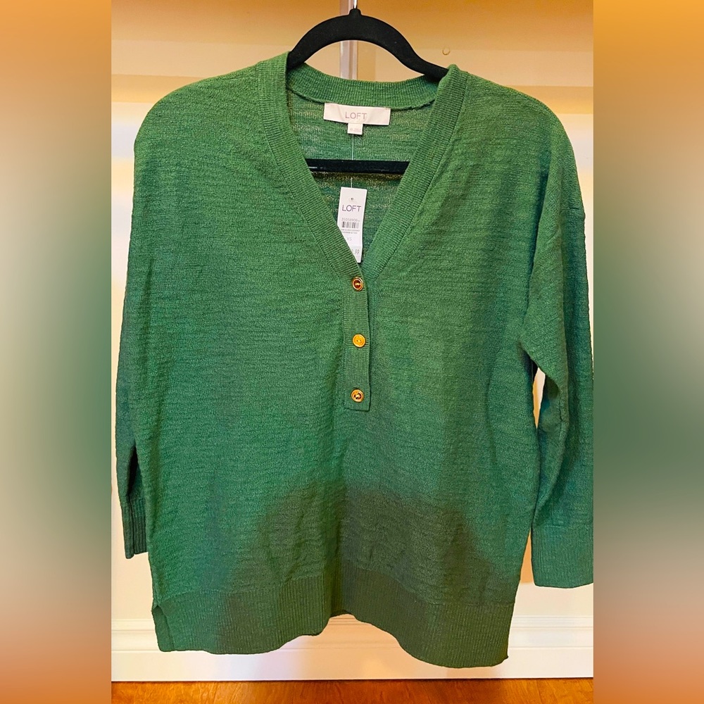 Beautiful Green sweater too with Gold front buttons NWT